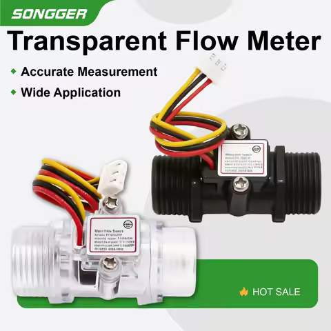 YF-S201C Transparent Water Flow Sensor Hall Flow Meter DC3.5-24V 1-25L/min G1/2 Stable Output for RO