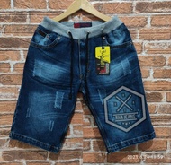 Yj Jeans Celana Pendek Pria Rib Jeans Motif Sobek Dark Blue