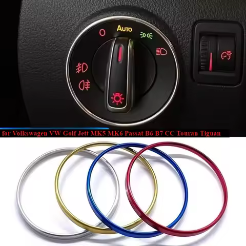 Car Headlight Switch Decorative Frame Trim Ring Sticker Fit for Volkswagen VW Golf Jett MK5 MK6 Pass