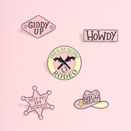 Vintage Western Rodeo Brooch Pins Howdy Giddy Up Brooch Cowboy Sheriff Star Badge Accessories Gifts