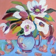 Magnolias, Original oil painting on cardboard, Fauvism art, White flowers, Art