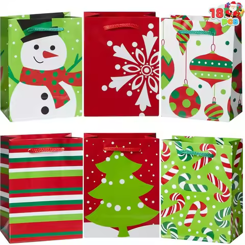 JOYFY 18 PCS Christmas Present Bags Holiday Goody Gift Treat Candy Wrapping Paper Bags for Party Fav