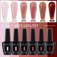 NAILCO 6Pcs/Lot Gel Jelly Nude Nail Kit Long Lasting Polish Nude Natural Color Pink White Red Rubber