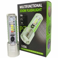 Senter Viral Flashlight 8 Mode 520A Zoomable Rechargeable