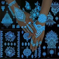 BERSY White Henna Tattoo Decals, White India Flower Luminous Henna Tattoo Sticker, Lace Henna Fake T