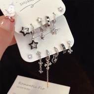 【E.five】 Heart Zircon Earrings Six Piece Set Sweet Design Sense Niche Cool E