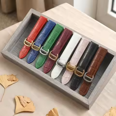 Genuine Leather Watch Strap Compatible with Cartier Tank Solo Must London Men's and Women's 16mm 17m