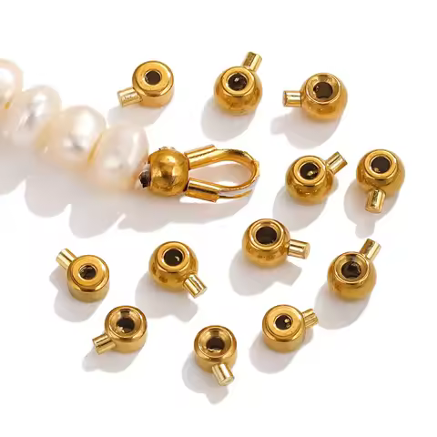 10 Pcs Stainless Steel DIY Hammer Press PVD Gold Plated Tube Stopper Spacer Bead Crimp End Beads for