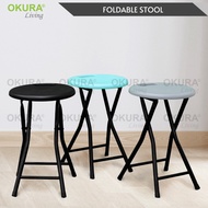 OKURA Portable Folding Stool Household Plastic Round Stool Outdoor Home Living Office Space Saving B