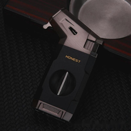 SDRGH Cigar Torch Lighter With V Shape Cutter Luxury Cigar Accessories Windproof Butane Lighters Gif