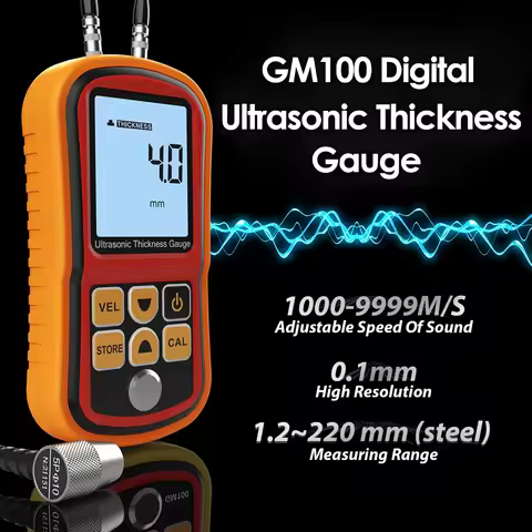 Digital Ultrasonic Thickness Gauge, Metal and Glass Tools, Data Retention, Alarm Kit, GM 100, 1.0-30