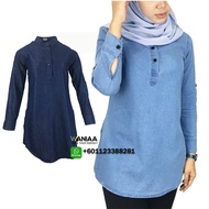 Denim Baju Muslimah MURAH_Denim Short Button Shirt_DENIM Blouse Labuh Muslimah_Muslimah Denim Jeans_