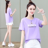 Womens T-shirt 2024 Summer New Print Versatile Letter Slimming Fashion Loose Casual Top