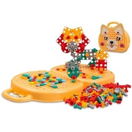Magic Montessori Play Toolbox with Drill, 203Pcs Magic Montessori Play Toolbox Bear-Themed, 2D/3D Cr
