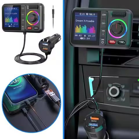 Wireless FM Transmitter With Big Color Screen 2.4A Adapter Fast USB Dual Car Player Music AUX Hands-