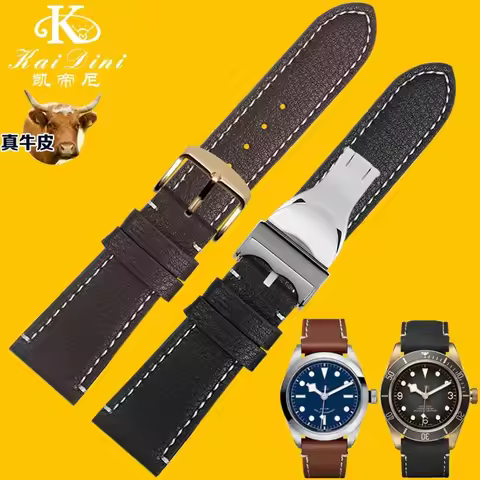 20mm 22mm men cowhide Watch Band For Tudor BLACK BAY M79250BA 1958 series lea-ther Watch Strap black