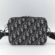 Dior迪奧Dior Oblique 藍色 米色提花帆布 附肩帶拉鍊小包 肩背包