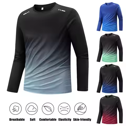 Men's Running Jersey Fitness Training Elastic Gradient Long Sleeve T-Shirt Men Road Cycling Jogging 