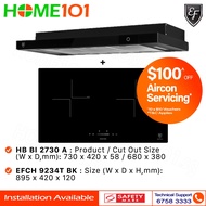 EF Semi Integrated Hood 90cm EFCH 9234T BK &amp; Built-In Domino Hob 2 Zones HB BI 2730 A