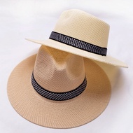 Fashion Summer Unisex Beach Large Brim Sun Hats Panama Straw Hat For Women Men UV Protection Cap With Black Ribbon