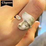 C5GOON Alloy Frosted Vintage Mask Ring For Women Adjustable Irregular Personality Punk Ring Jewelry 