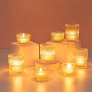 Hewory Glass Tealight Candle Holder: 8 Pcs Amber Votive Candle Holders Tea Lights Candle Holder Ribb