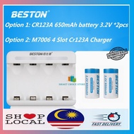 Beston CR123A 3.2V 650mAh 16340  Rechargeable Battery 2pcs Charger Set (Option)