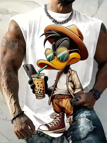 Men's Tank Top Sleeveless Shirt Patterned Duck O Neck Clothing 3D Print Everyday Sports Fitness Musc