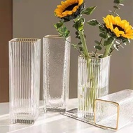 Gold-Painted Light Luxury Straight Glass Vase Japanese Hammer Tone Simple Floral Living Room Water-Raising Vase Decorati