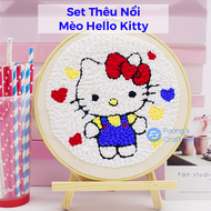 Set Thêu Nổi Thêu Len Xù Hello Kitty Dùng Len Sợi Đan Móc Cho Người Mới Bắt Đầu | Punch Needle Embro