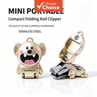 Golden Folding Nail Clipper Portable Keychain Hangable Stainless‐Steel Manicure Trimmer Mini Nail Cu