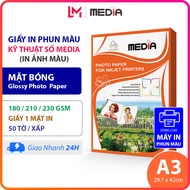 Giấy In Ảnh Media A3 Bóng 1 Mặt In 180/210/230gsm 50 Tờ Giấy Ảnh Glossy Photo Paper 30x42 Giấy In Ph
