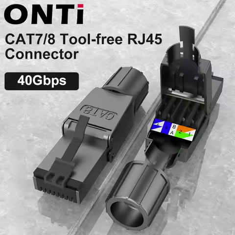 RJ45 Shielded Field Connector Termination Plug for CAT6/6A/7/8 22AWG-24AWG 2000MHz 40G Tool-free Sol