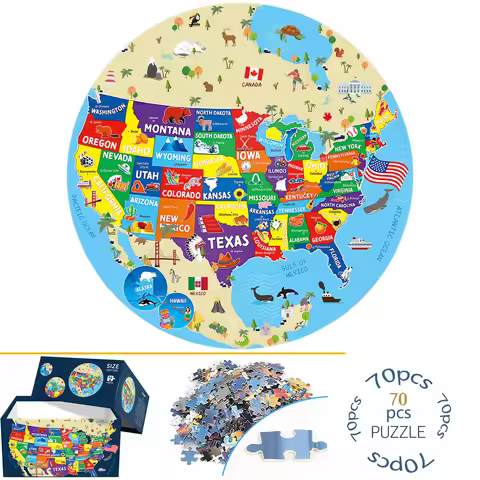 70 Pieces USA Map Jigsaw Puzzles for Adults Home Decor Games Family Fun Floor Puzzles Educational To