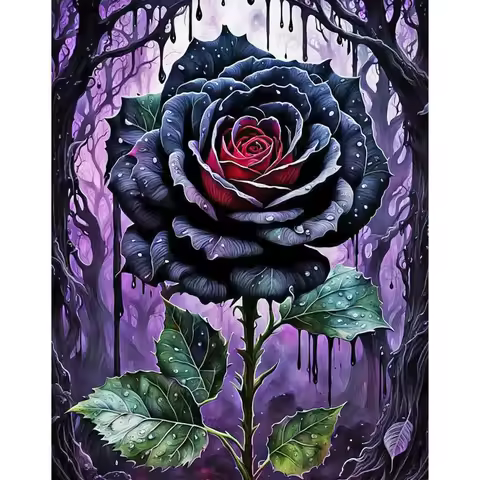 Adult Diamond Painting Kit, DIY Full Round Diamond Painting Black Rose Art Diamond Kit Home Wall Dec
