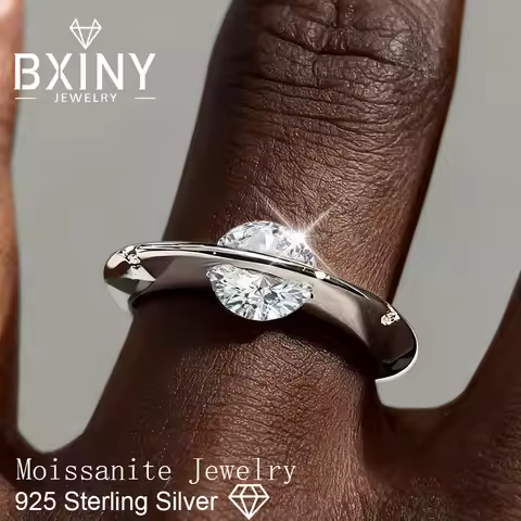 BXINY 1CT Moissanite Rings 925 Sterling Silver Rotatable Solitaire Diamond For Women Gifts Wedding B
