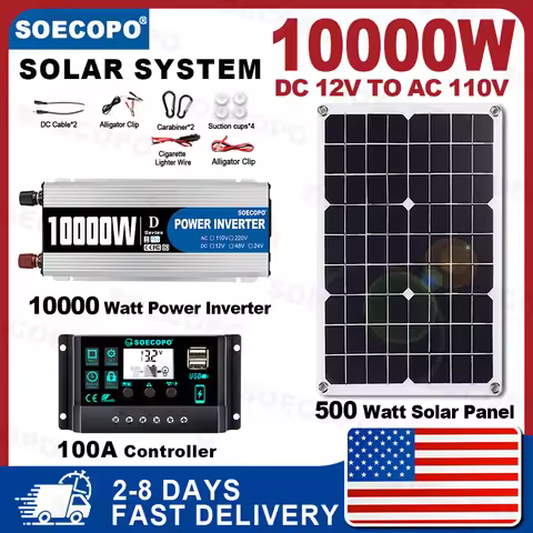 (U.S Stock 2-8 Days) SOECOPO 10000W Portable System Set DC 12V to AC 110V Inverter 500W Solar Panel 