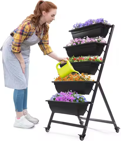 4.4 FT Vertical Garden Bed with 5 Tier Planter, Removable Boxes, Wheels for Indoor Outdoor Use