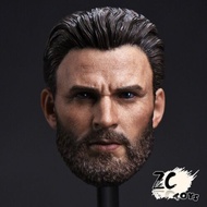 1/6 Steve Chris Evans Bearded Head Sculpt PVC Male Head Carving Model Fit 12'' Soldier Action Figure