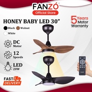 FANZÓ Honey Baby LED 3 Blades DC Motor Ceiling Fan With Light 12 Speeds Remote Control (30")