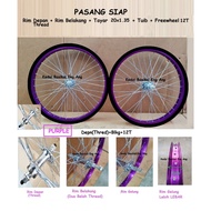 20x1.35 FREE FREEWHEEL PURPLE PASANG SIAP 20" ber sticker basikal , tayar 20x1.35 . Terus pasang kat