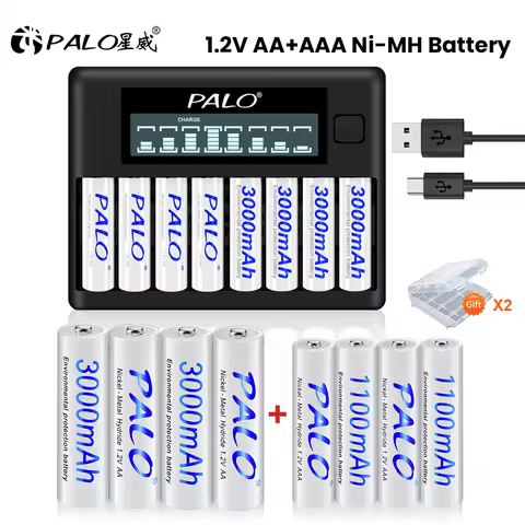 PALO AA AAA Battery 1.2V Rechargeable Battery NIMH Battery 3000mAh LR6 AA Rechargeable Battery 1100m