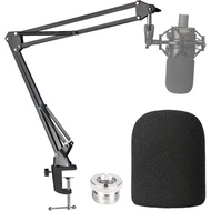 Audio-Technica AT2020 Mic Boom Arm with Foam Windscreen, Suspension Boom Scissor Arm Stand with Pop 