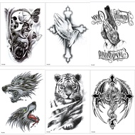 Waterproof Temporary Tattoo Sticker Gun Death Skull Color Animal Tattoos Women Men Wolf Body Art Arm