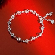 KL2042 Women's Silver Bracelet Size 15-16 Unique Rubik's Cube 3.5mm Stone Cage by Kylan Silver