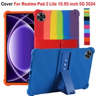 For Realme Pad 2 Lite 10.95 inch 5G 2024 Fashion Soft Silicone Color Adjustable Stand Protective Cas