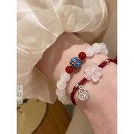 New Chinese Agate Beaded Red String Bracelet Female Niche Exquisite Antique Dzi Bead Bracelet Plum B