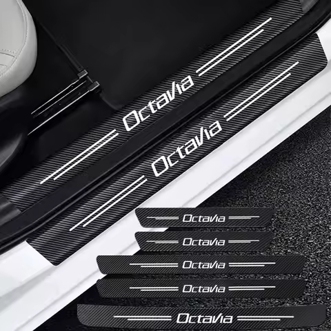 Auto Carbon Fiber Decals Stickers Car Door Threshold Scuff For Skoda Octavia 2 3 MK2 MK3 A4 A5 A7 VR
