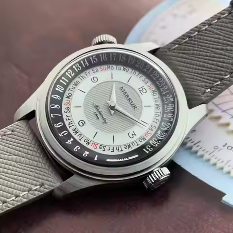 2025 NEW Merkur Dual Crown Calendar Week Watch Retro Manual Mechanical Watches for Men Watch Vintage