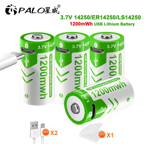 PALO 3.7V ICR14250 LS14250 Rechargeable Lithium Battery ER14250 1/2 AA 1200mWh 14250 USB Rechargeabl